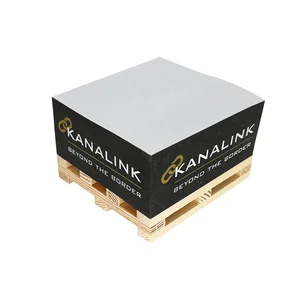 Customized Printed 75*75mm Self-Adhesive Cube Sticky Notes Black Logo Full Printing Paper Memo Pad Block with Wooden Pallet