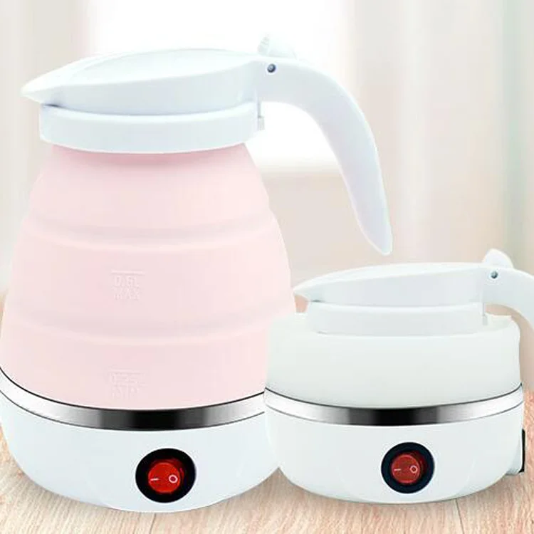 Foldable Portable Kettle  Travel Kettle - Upgraded Food Grade Silicone, 5  Mins Heater To Quickly Foldable Electric Kettle, White 600ML 110V US Plug 