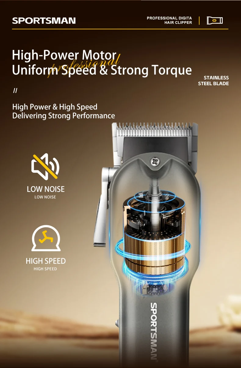 SPORTSMAN Professional Salon Electric Hair for Stainless Steel Blades LCD Display Long Runtime Heat-Resistant Blades-DIY