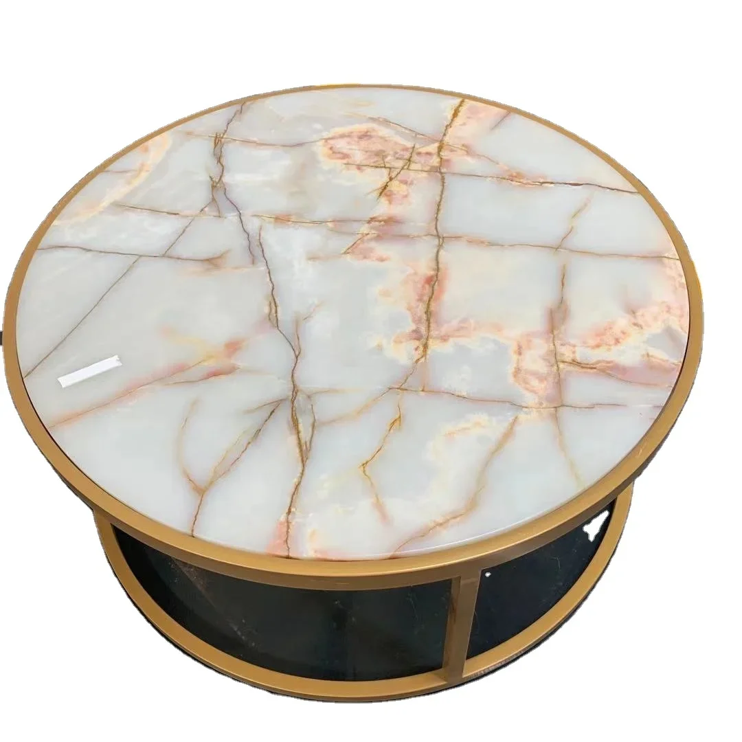Manufactory Wholesale Modern Style Coffee Factory Direct Luxury Customized Round Natural Round Table Tops Onyx