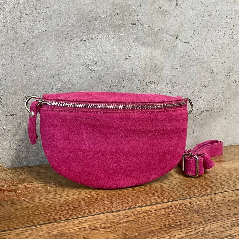 product custom sport crossbody shoulder hipbag belt fanny pack suede waist bag with adjustable leather strap-8