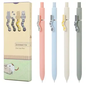 High Quality 4pcs Cute Cat Pen Design 0.5mm Fine Point Smooth Plastic Writing Pencil Black Ink School Stationary Student Gift