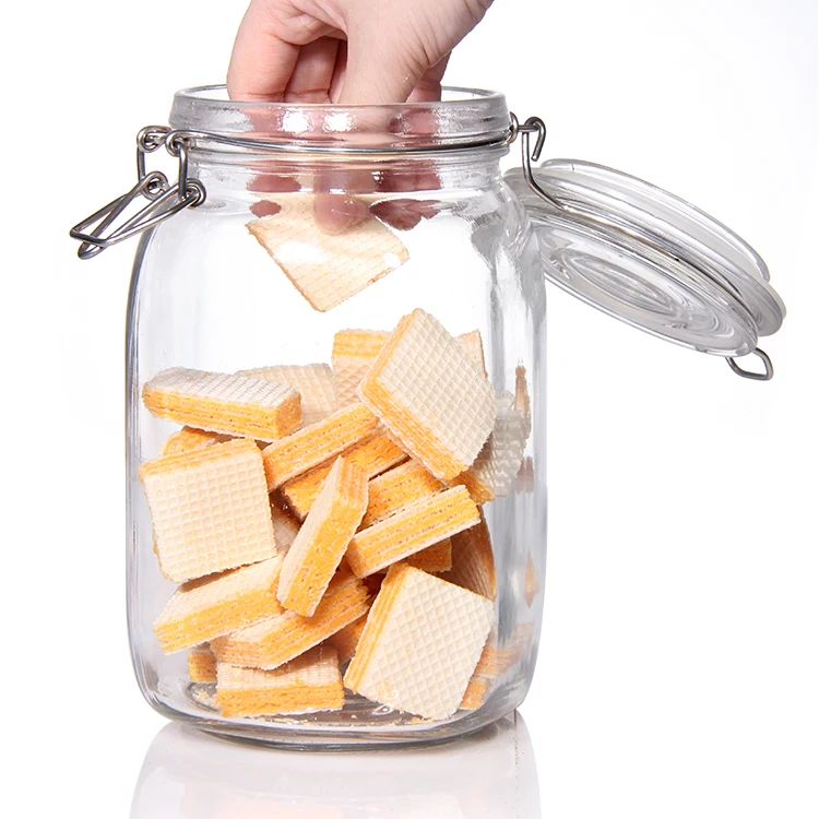 フリップトップキャップ付き金属クリップ/ガラス収納ジャー