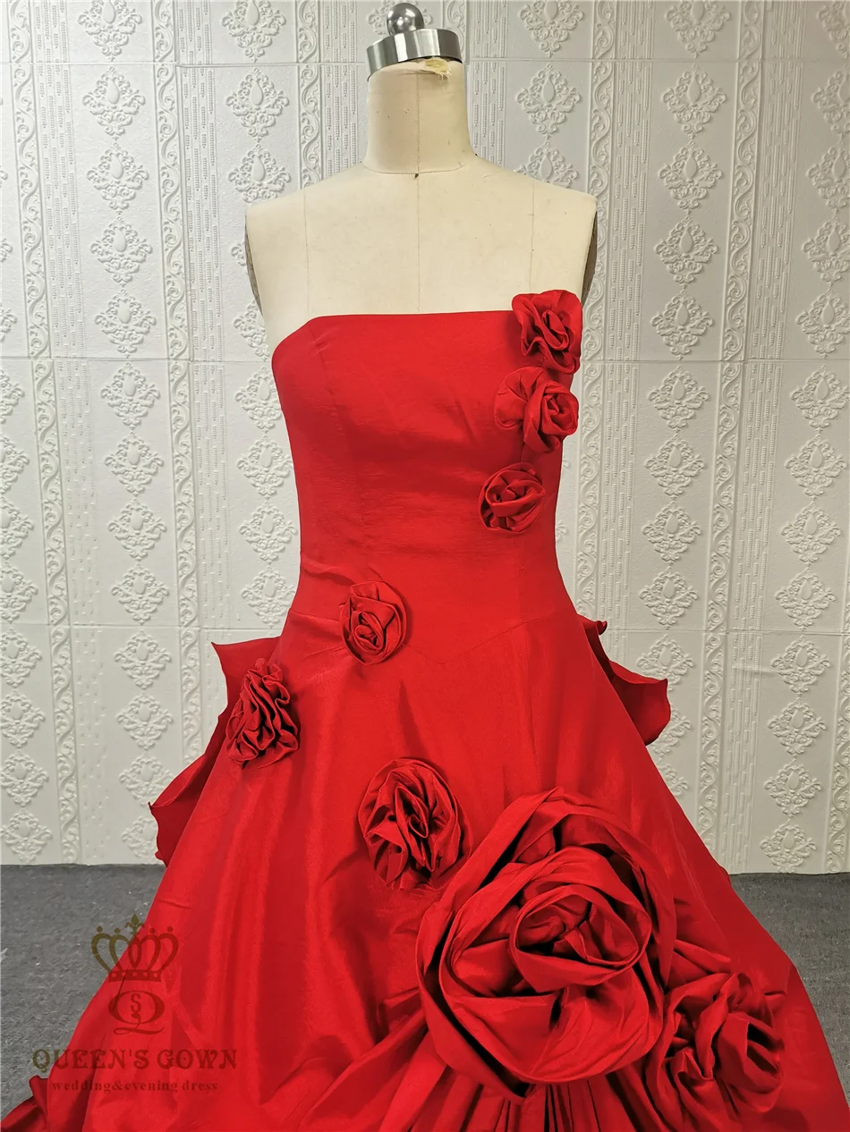 green emerald velvet dress Princess Off Shoulder Red Prom Dresses with 3D Flowers, Short Red  Homecoming Dresses main image 1