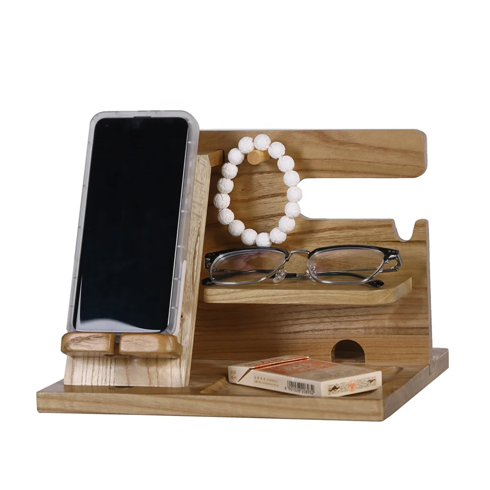 Custom Wood Craft Bamboo Charger Dock Stand Multi-Device Charging Station  Organizer Holder for Smartphone and Mobile Devices
