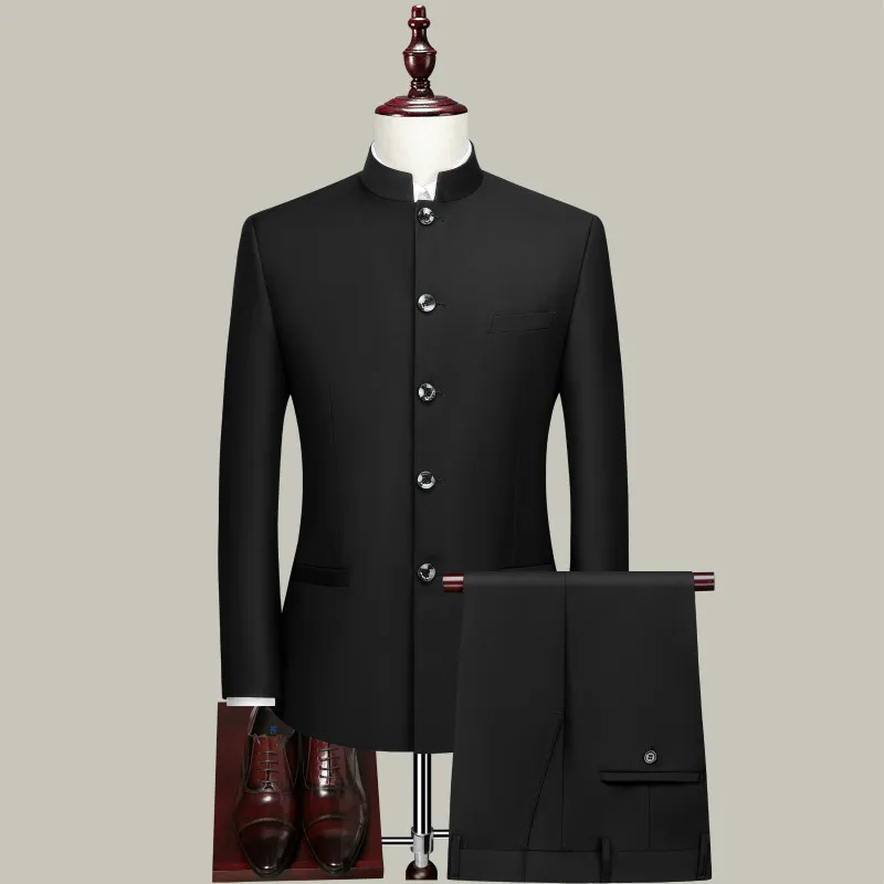 New Men Pure Colour Business Formal Wedding Banquet Suit 2 Piece Fashion Male Chinese St