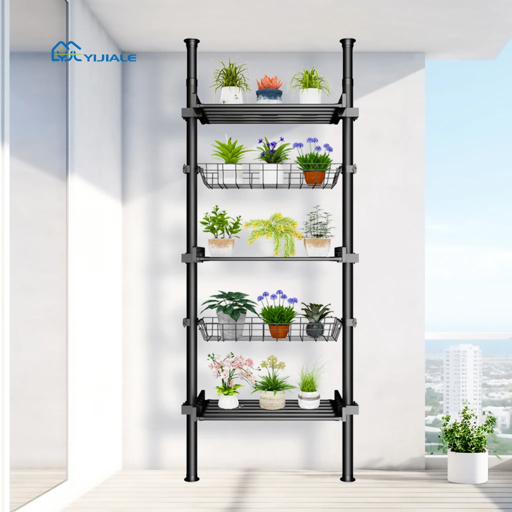 New Arrival Adjustable Height White Black Metal Durable Flower Rack Indoor Plant Stand Rack