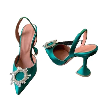 NEW Luxury satin women's pumps 2024 Wholesale Shoes Pointed Rhinestone High Heels For Ladies