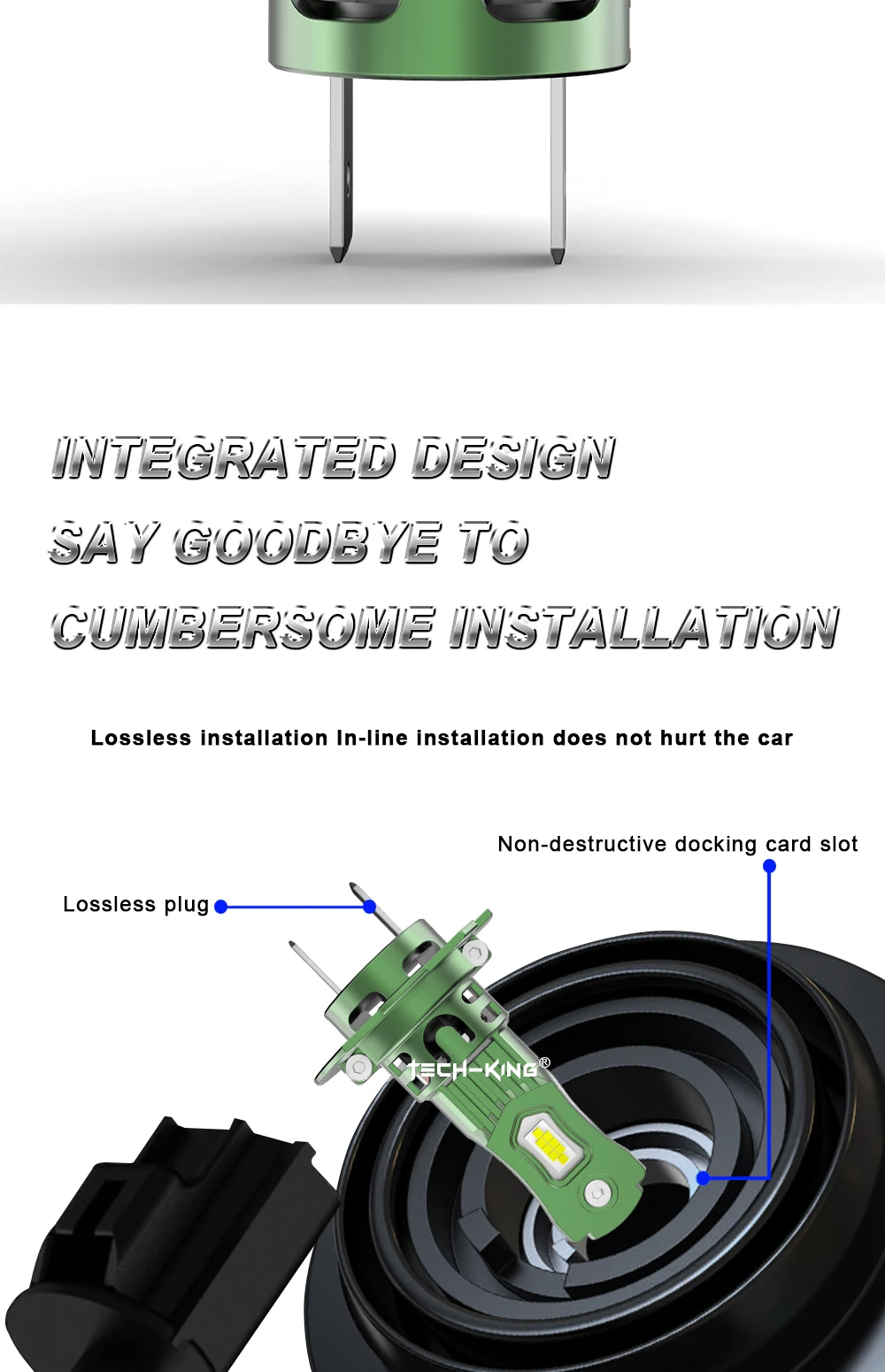 TECH-KING Super Bright R18 70W 7000LM Mini Size 13v H7 Led Plug and Play Headlight 1:1 Car H4 H1 H7 9005 9006 Led Headlight Bulb