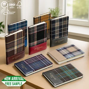 New Boutique Store Item Fashion A5 Plaid Fabric Tweed Tartan PU Leather Patch Small Batch Custom Logo Private Label Notebook