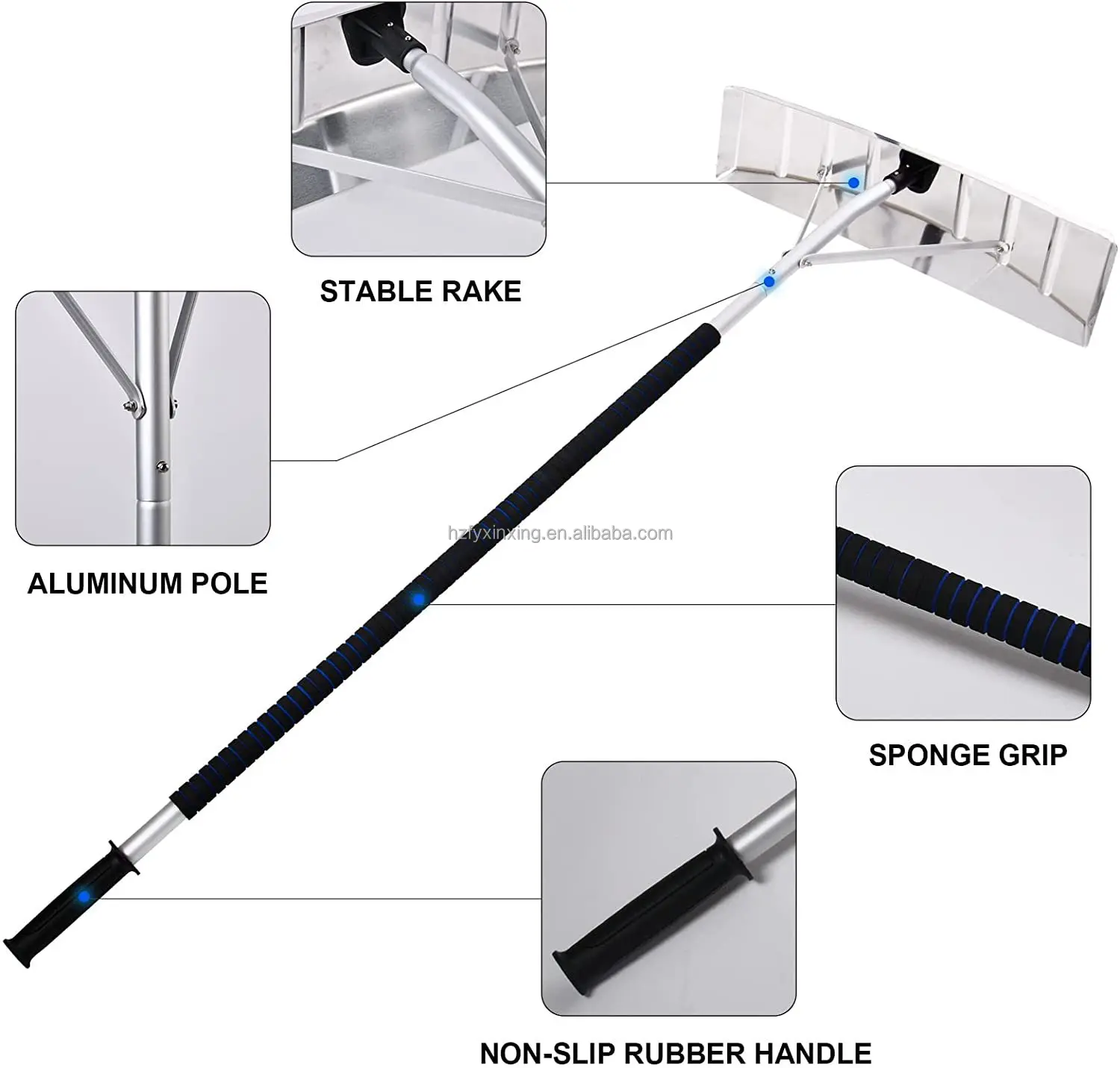 Xinxing 20 ft High Reach Aluminum Extension Pole with Roof Snow Shovel Customized OEM Support Tool