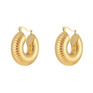 High Quality Trendy Engagement 18K Gold Plated Stainless Steel Round Hoop Zircon Earrings for Women