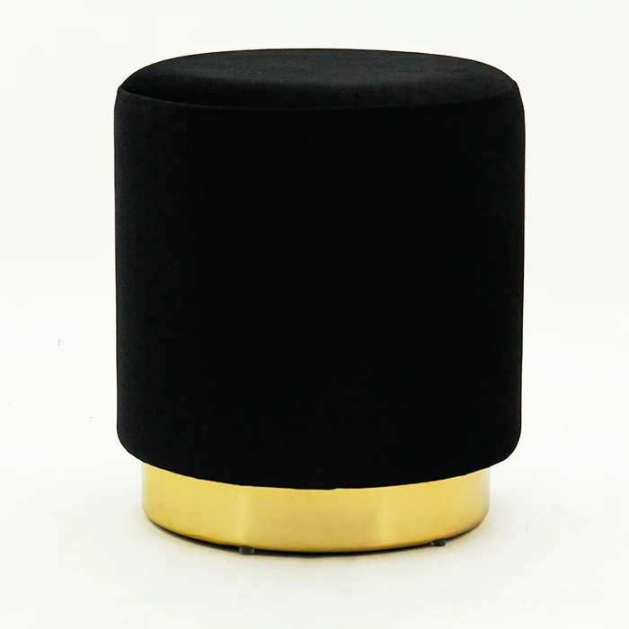 HStex Bedroom Velvet Round Golden Tufted Pouf Designer Ottoman with Gold Base Wholesale Dressing Room Stool
