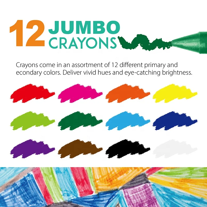 12 wax crayons assorted color for