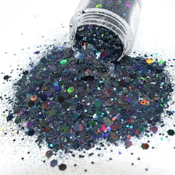 Popular Bling Resistant Solvent Holographic Tumbler Chunky Black Mix Glitter for floors, art, epoxy, nail art, craft