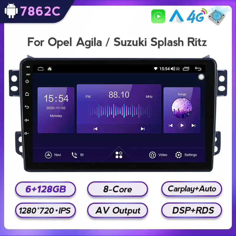 NaviFly 7862C Android 8Core 6 128G Car DVD  Player for Opel Agila Suzuki Splash Ritz RDS Radio Stereo SWC GPS WIFI IPS DSP