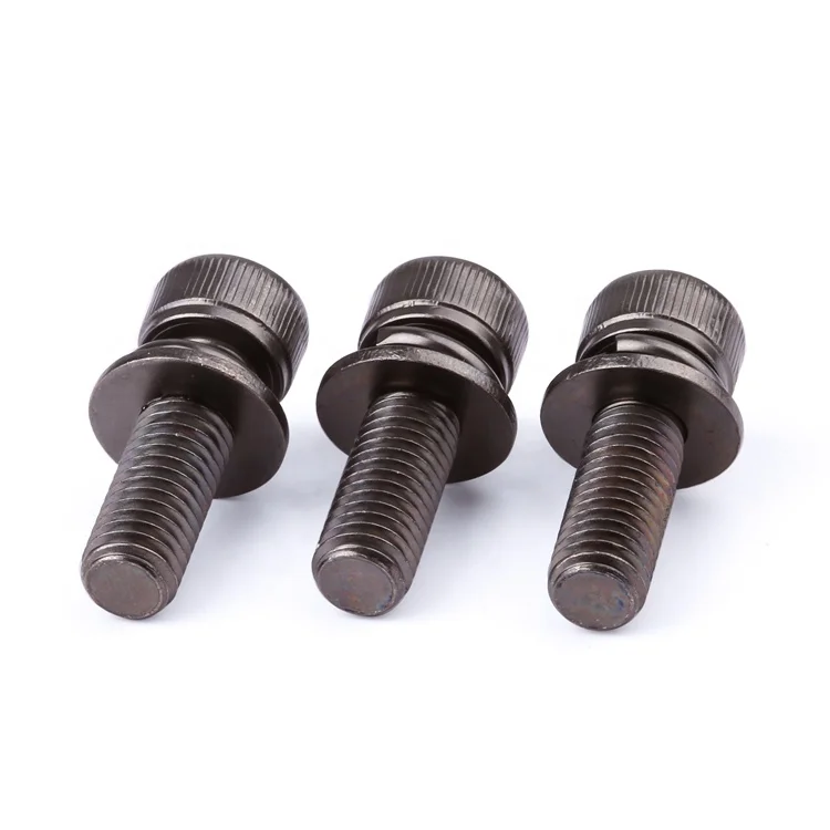 Factory custom 12.9 grade black nickel plated double washer hex socket head combination screws