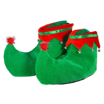 Novelty Christmas Santa Elf Shoes and Hat Christmas Red Green Costume Accessory Set for Kids and Adults