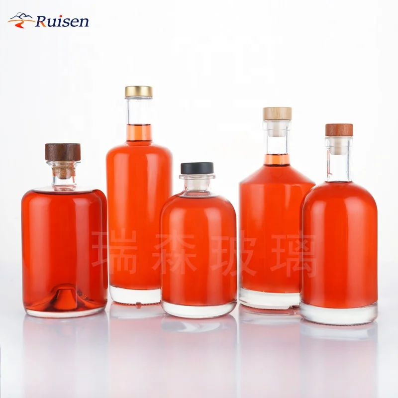 Factory Wholesale1000ml 750ml 700ml 500ml Vodka Spirit Gin Rum Glass Liquor Bottle with Cork