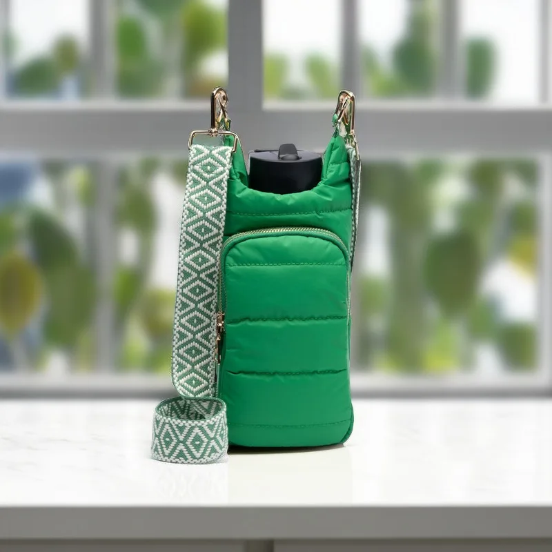 Wholesale Custom Women Winter Crossbody Bag Quilted Bottle Tote Gold Puffer Water Bottle Holder