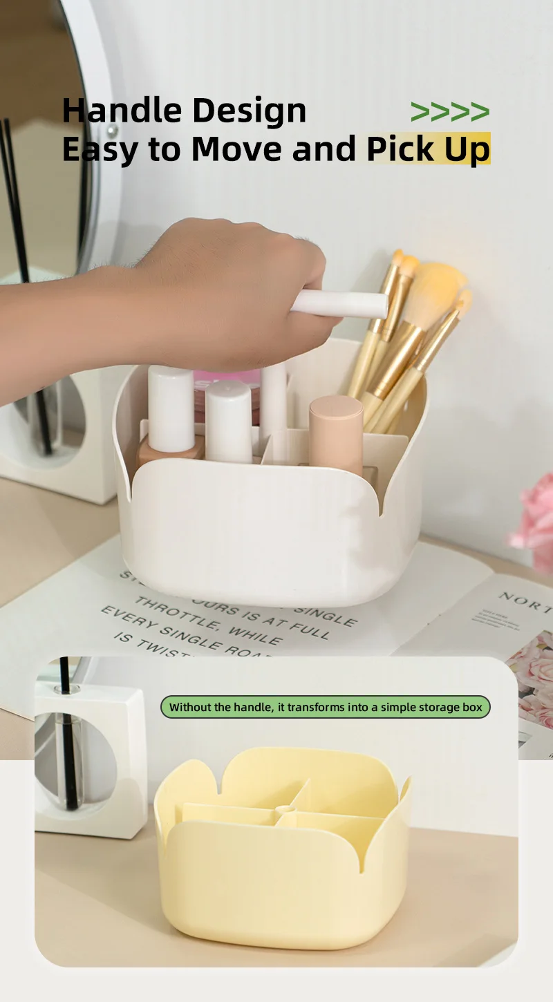  5037b new arrival multi compartment desktop organizer plastic cosmetic storage box with handle-6