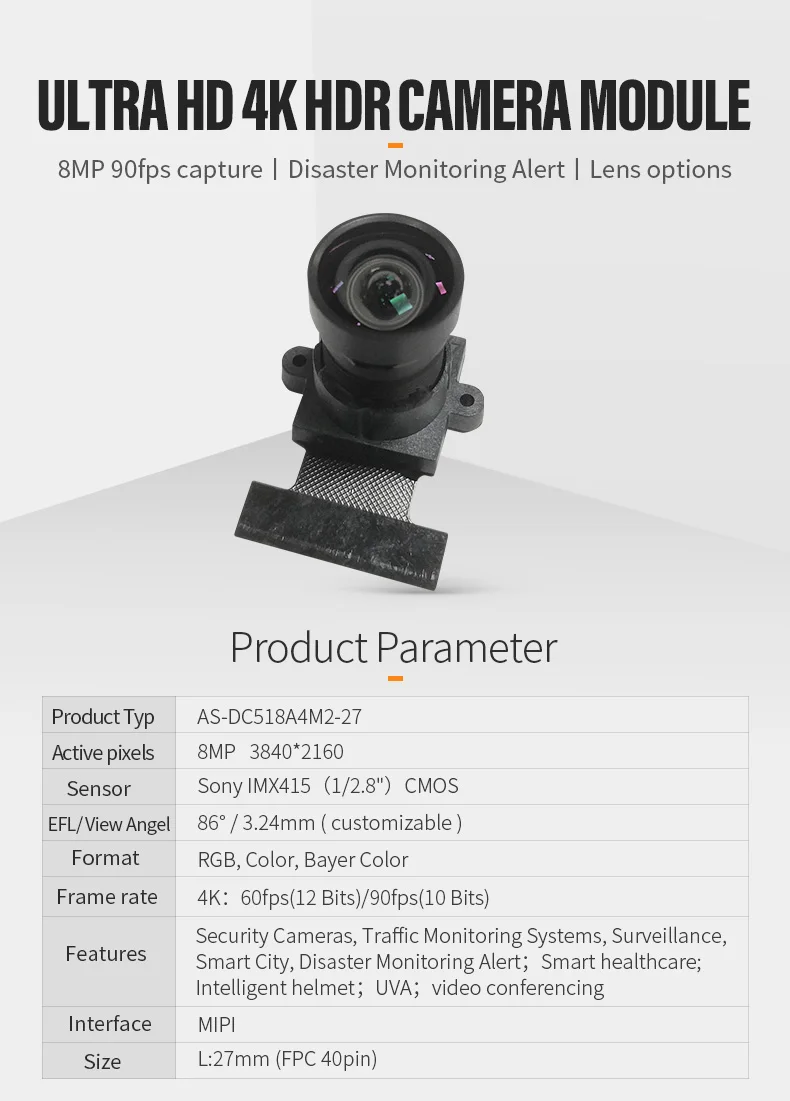 DGZX MIPI 8MP 4K wide-angle camera module插图