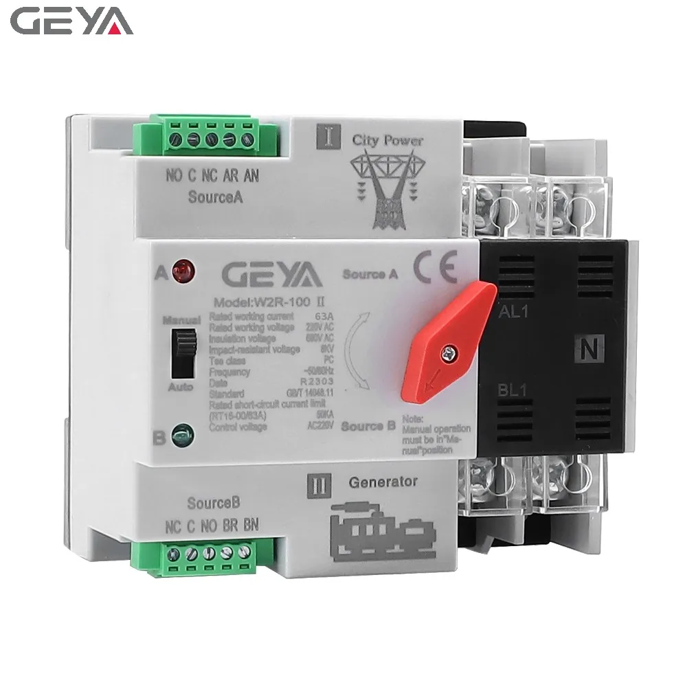 GEYA W2R Single Phase ATS Controller CB Class ATSE Automatic Changeover Switch 2P 63A