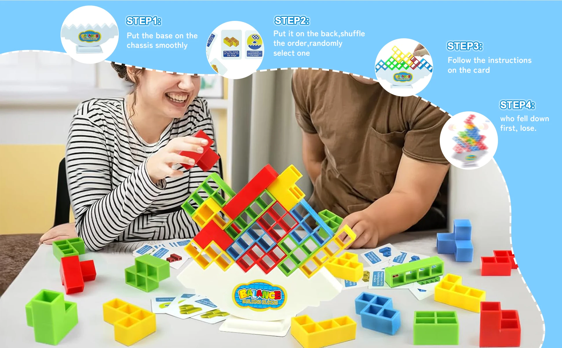 64 Pcs Fun Balance Stacking Building Blocks Board Game Balance Game ...