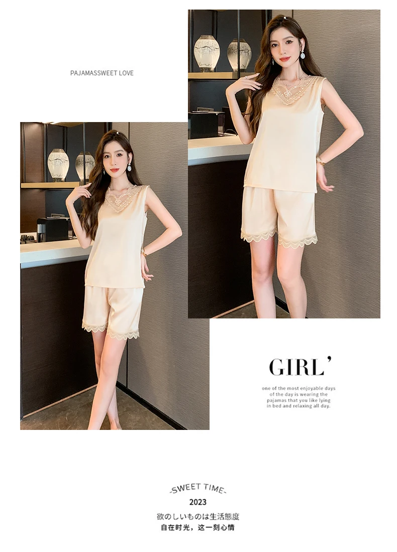 Luxury Quality Silk Pajamas For Women Honeymoon Nightwear Smooth Satin