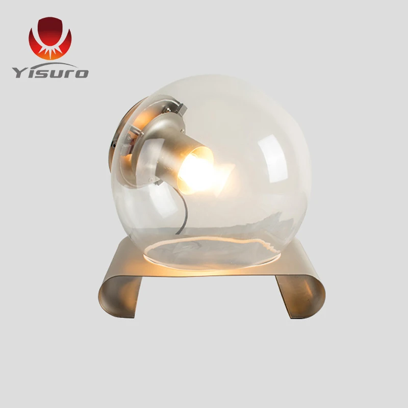 Rustic Accent Desk Lamp Satin Chromic Metal Round Clear Glass Ball Shade LED Antique Edison Bulb table lamps