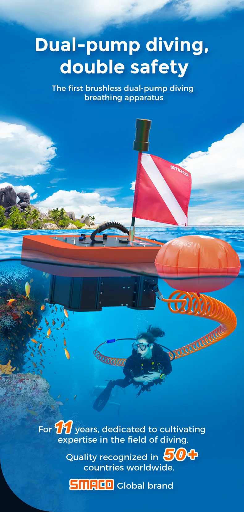 Smaco C6 Hookah Diving System Dual Motor Design Tankless Diving