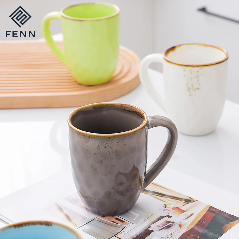 FENN Wholesale Spray Brown Color Spot Porcelain Mugs Supplier Mug Gift  Porcelain Mugs for Restaurant