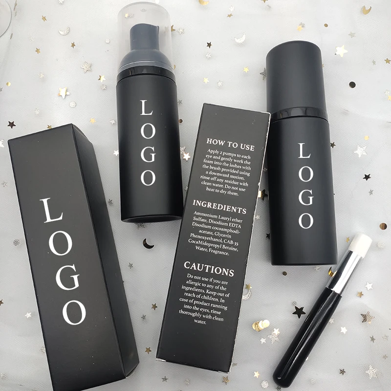 Private Label Lash Shampoo Kit Bottle With Brush Vegan Eye Lash Bath Foam Eyelash Extension Wash Cleanser Lash Shampoo Bottle