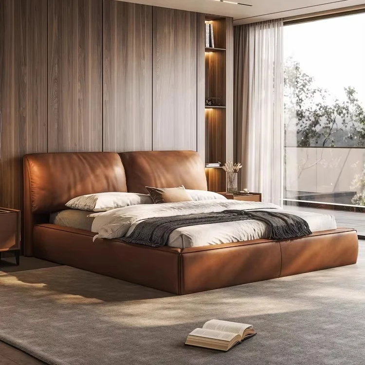 Simple Modern Elephant Ears Double Bed with Reclining Feature Light Luxury Storage Soft Package for Master Bedroom for Weddings