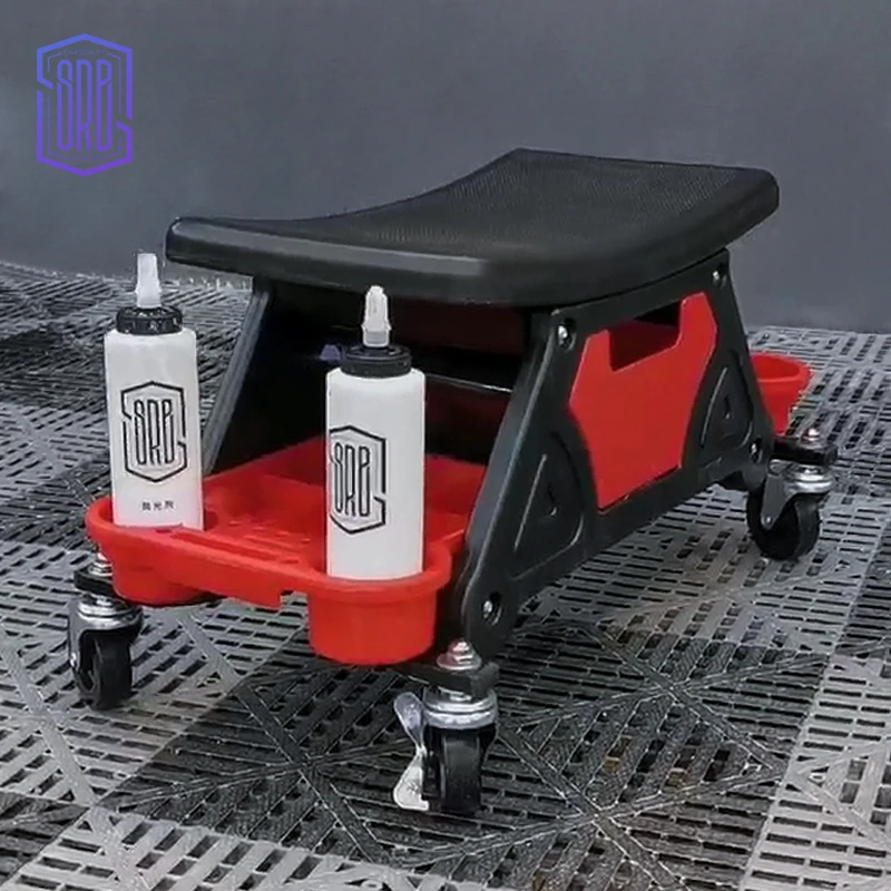 Car Wash Tool Auto Detailing Rolling Stool Creeper Seat With Tools Organizer and Extra Storage Trays