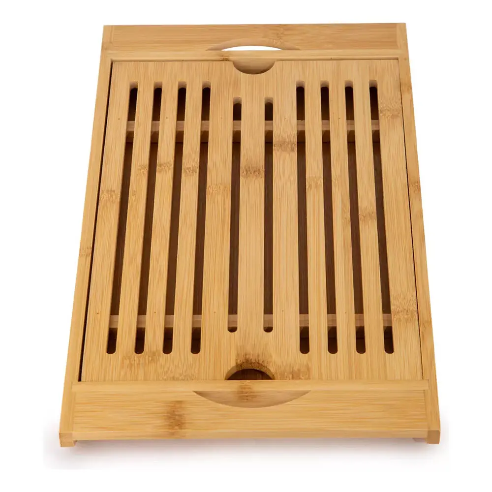 product custom bambookitchen bread cutting board with bread crumb collector tray chopping board tea tray with drip tray-3