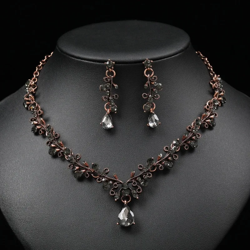 Vintage Gold Plated Jewelry Set with Zircon Ring