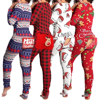 2021 Christmas Pyjamas Custom Print Adult Onesie Nightwear Women Sleepwear Christmas Onesie Pajamas