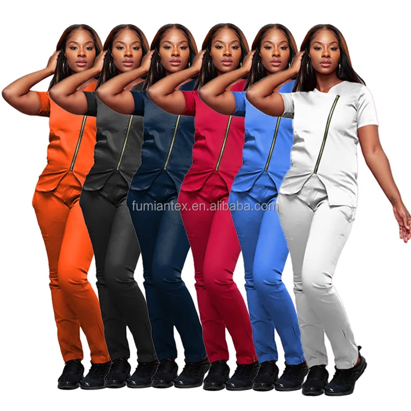 Customized Scrubs Uniforms Set Fashionable,Cheap Zipper Stylish Women