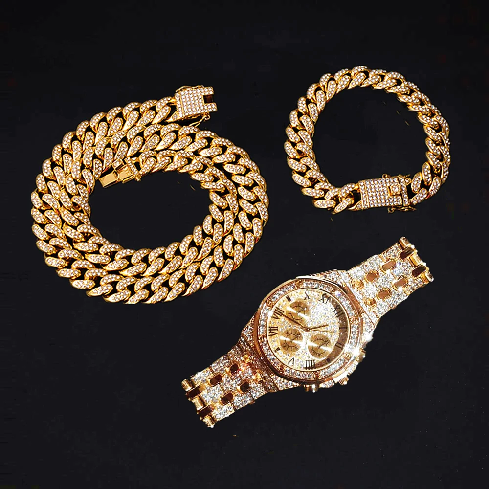 Shop Our Hot Sale Jewelry Watches Set Gold Hip Hop Style