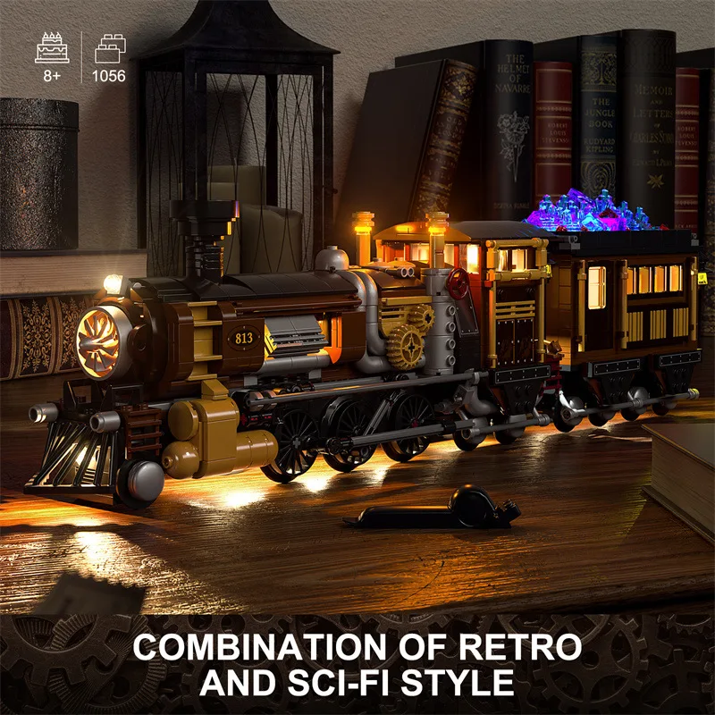 Liangjun F9006 Steampunk Ore Train with LED Lighting Model Puzzle Assembled Building Blocks Ornament Toy Set