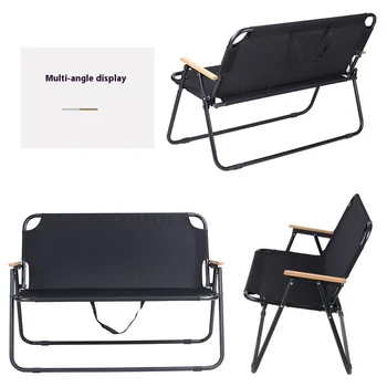 Portable Outdoor Double-Seat Folding Beach Chair Aluminum Garden Bench for Camping and Travelling