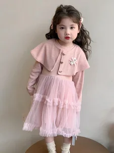 ODM Girls' Casual Dress Cheap Wrap-Neck Princess Birthday Outfit Wholesale for Kids in Spring and Autumn