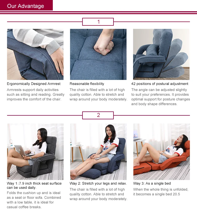 42-Position Adjustable Folding Lazy Sofa with Armrests and a Pillow Padded Gaming Chair for living room