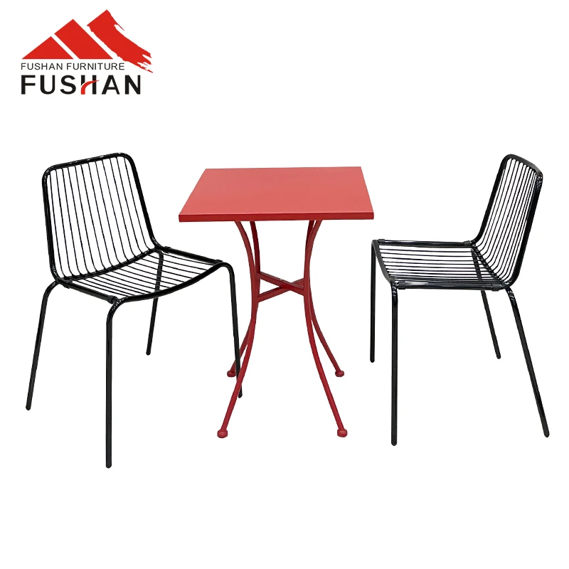 FUSHAN Modern Red Small Square Metal Dining Table Aluminum Outdoor Coffee Table For Small Balcony