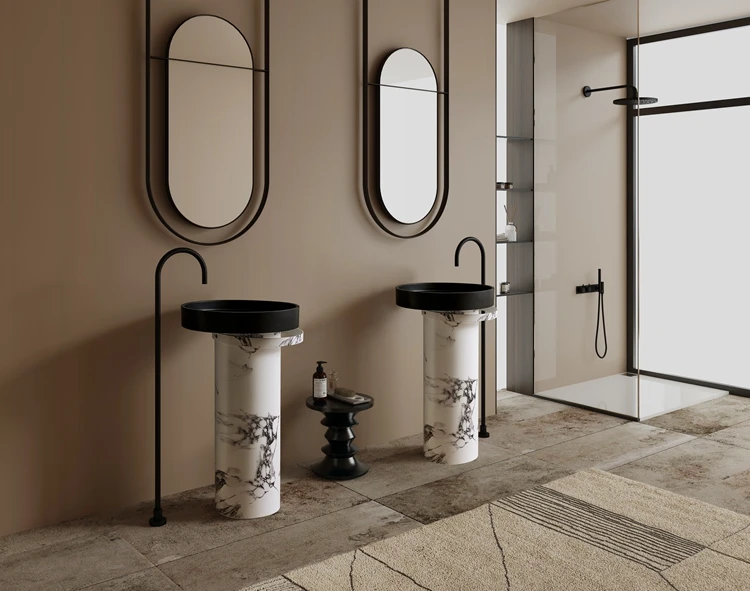 Washroom Products Bathroom Hand Wash Basin Solid Surface Artificial Stone Pedestal Sink Stainless Steel Freestanding wash Basin