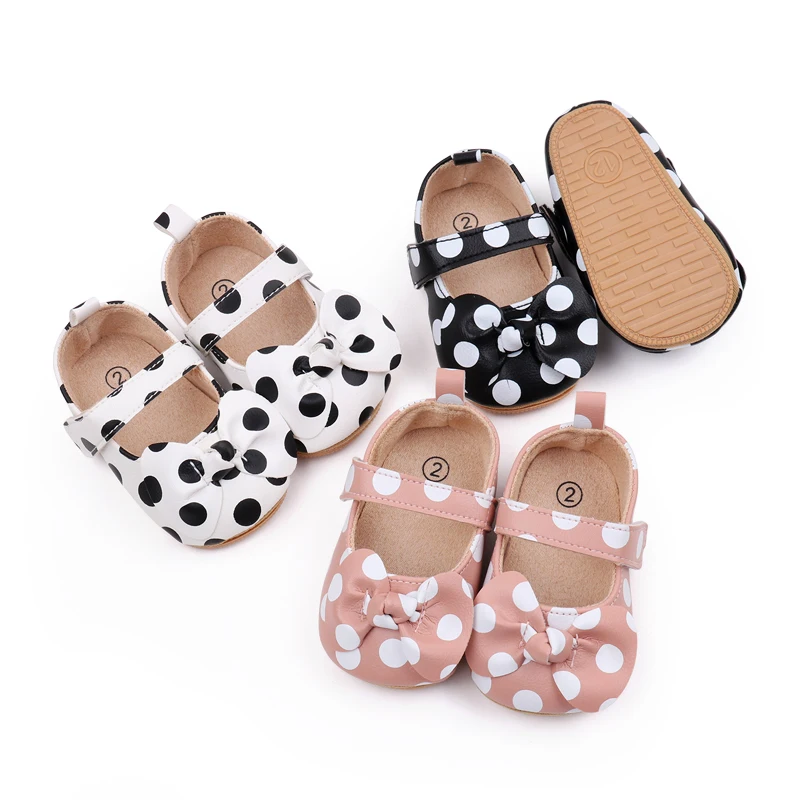 Spring & Summer Color Matching Polka Dot Bow Soft Soled Non-slip Baby Shoes for Girls