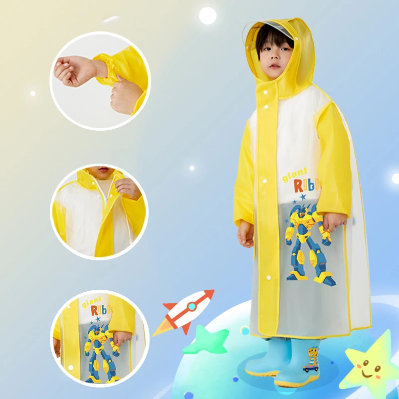 Wholesale EVA hot selling children's waterproof raincoat with backpack and reusable healthy portable cartoon printing