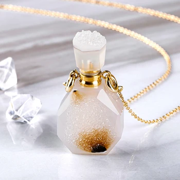 Crystals Healing Stone Quartz Perfume Bottle Pendant Necklace Essential Oil Diffuser Bottle Pendant Necklace