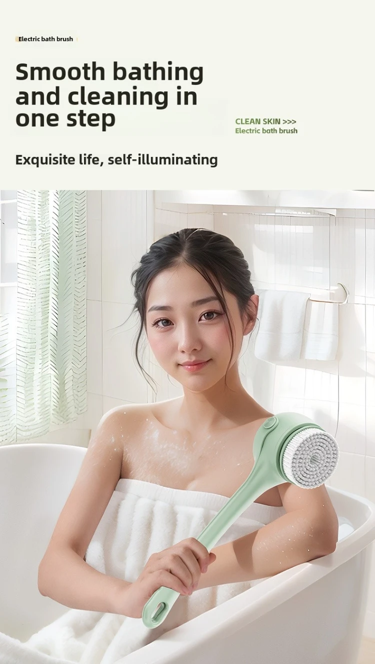 New Arrivals Silicone Scrubber Soft Rechargeable Shower Brush Long Handheld Electric Body Scrub